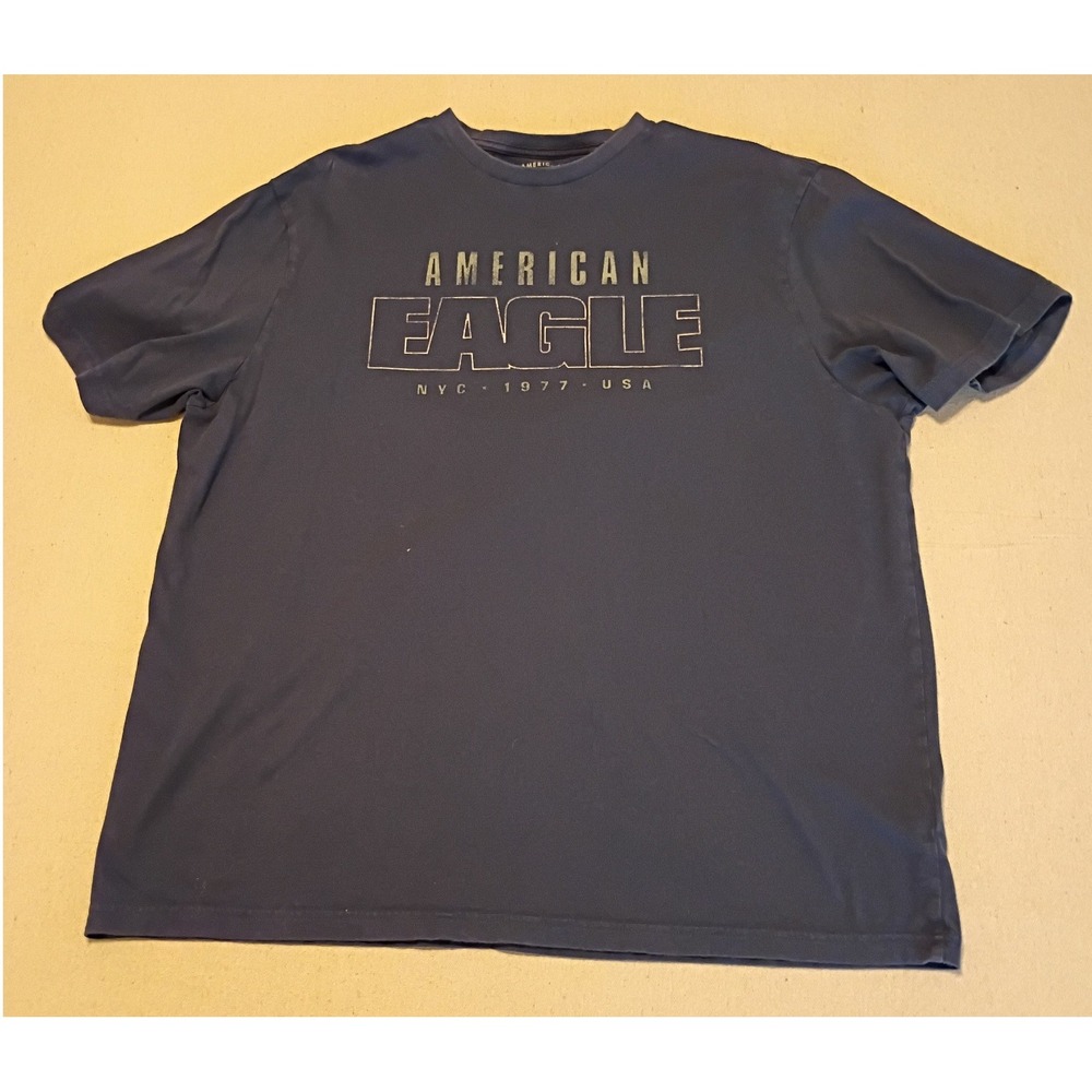 American Eagle Mens XL Super Soft Graphic Tee Blue Short Sleeve Shirt NYC 1977